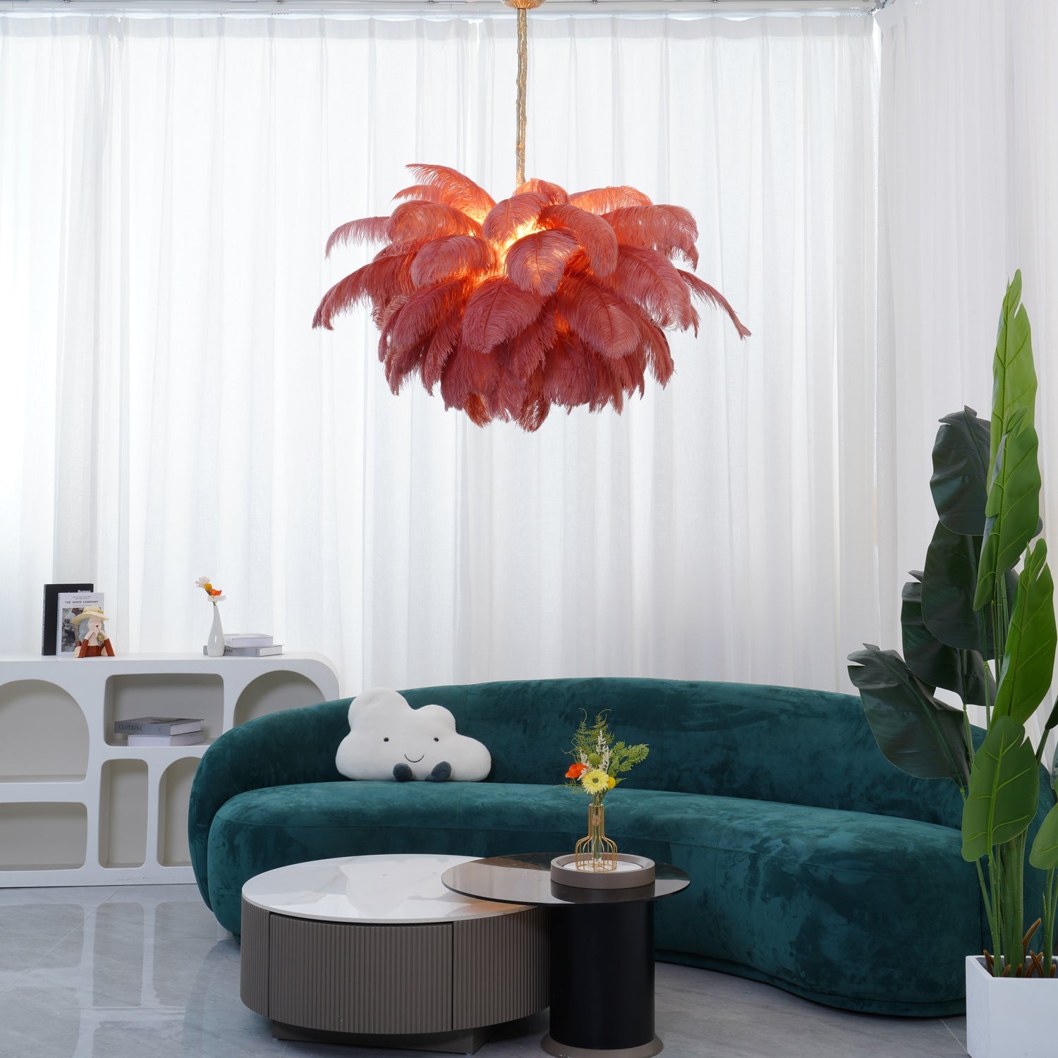 Veren Kroonluchter 56 Handgekleurde Pluimen Messing Fitting Goud Zilver Hollywood Glamour Statement Verlichting | Sansoti