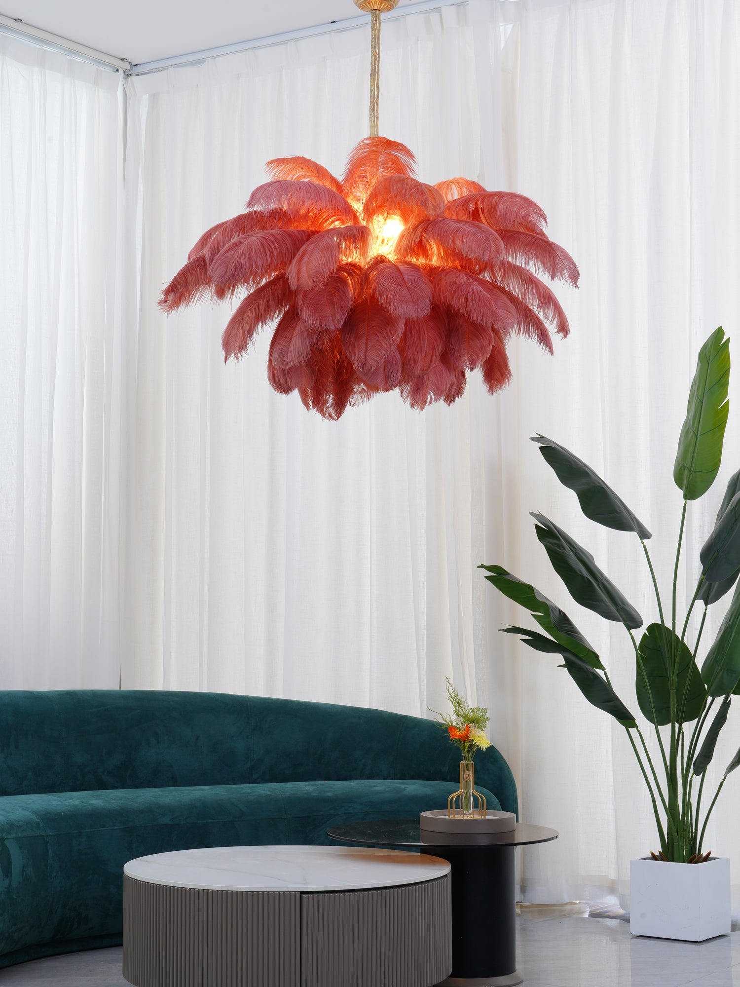 Veren Kroonluchter 56 Handgekleurde Pluimen Messing Fitting Goud Zilver Hollywood Glamour Statement Verlichting | Sansoti