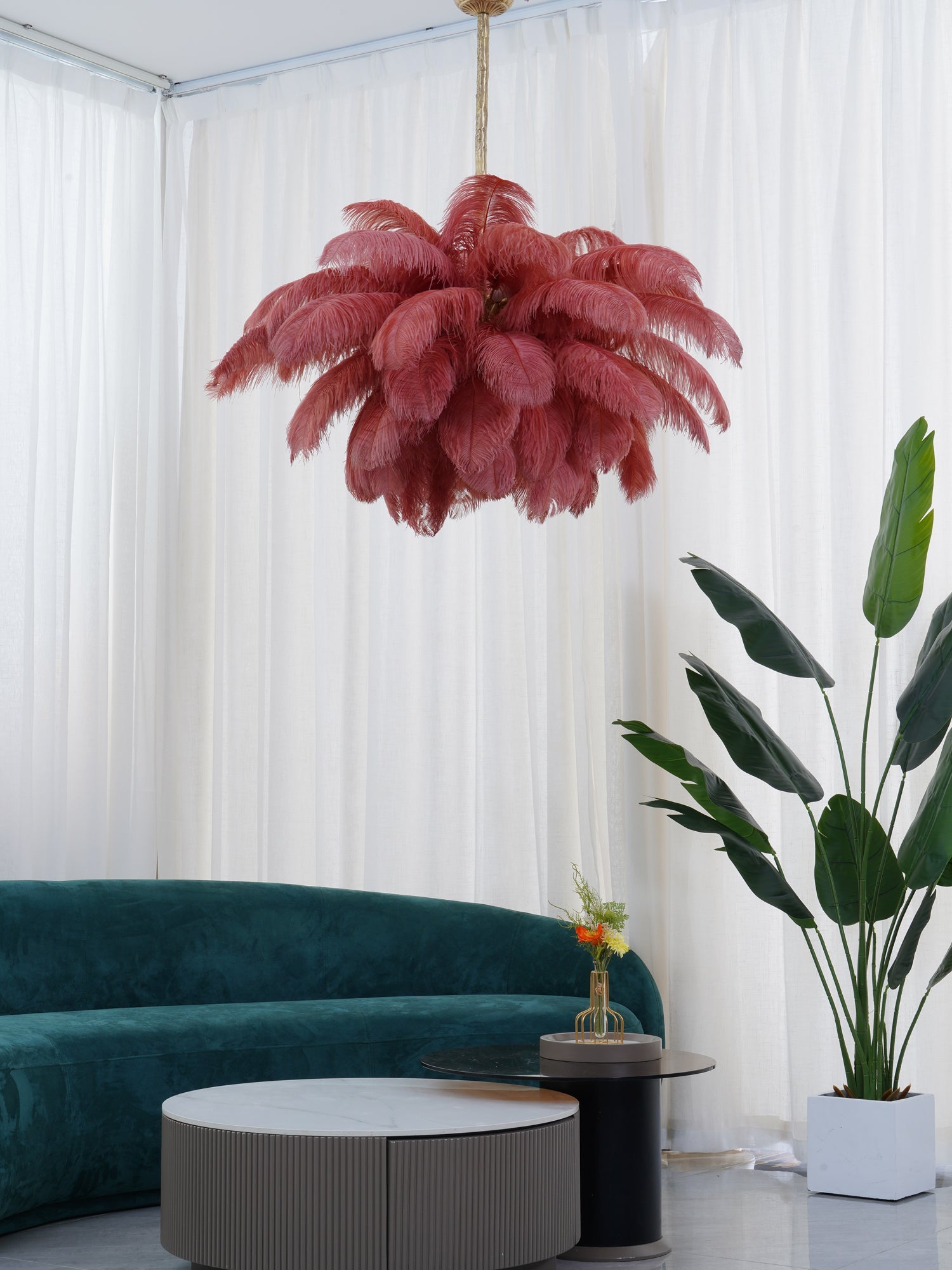 Veren Kroonluchter 56 Handgekleurde Pluimen Messing Fitting Goud Zilver Hollywood Glamour Statement Verlichting | Sansoti
