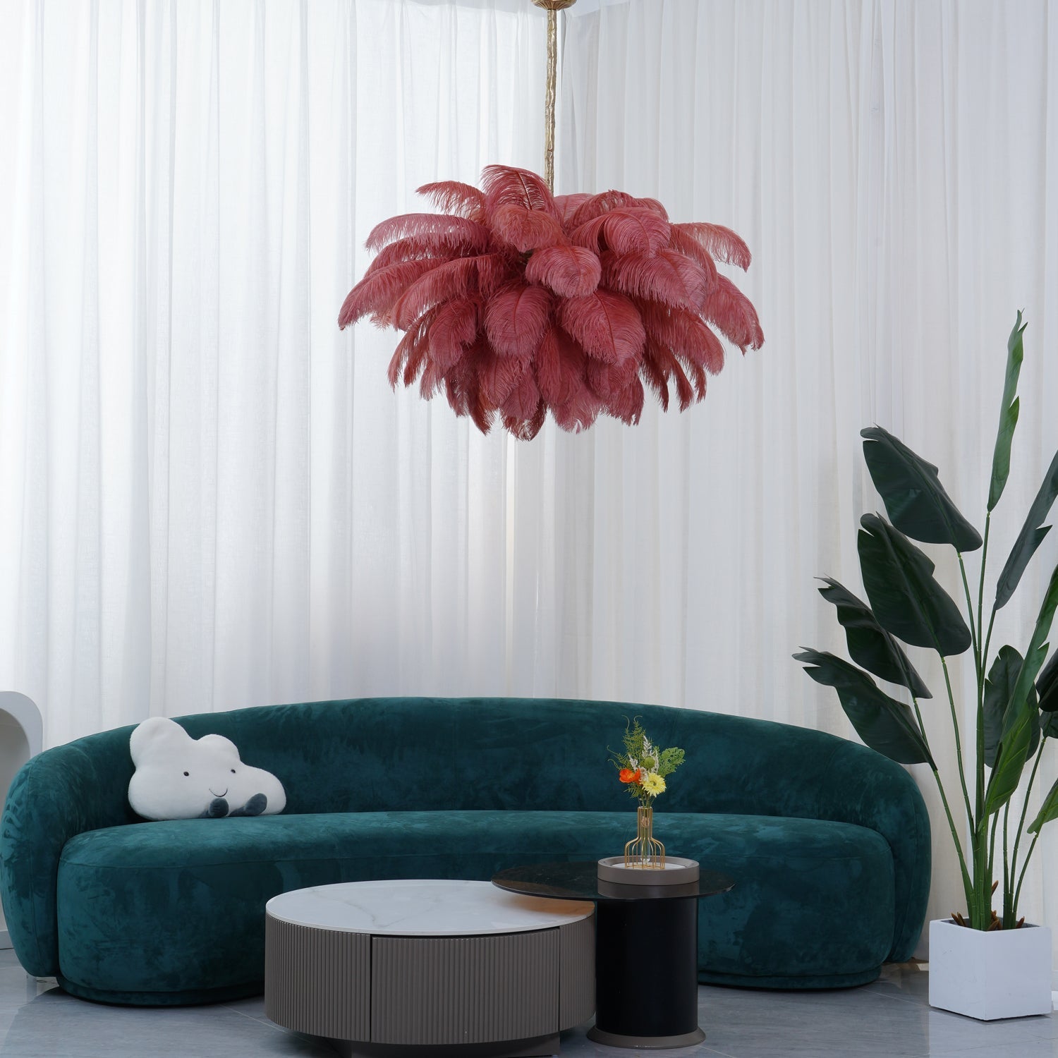 Veren Kroonluchter 56 Handgekleurde Pluimen Messing Fitting Goud Zilver Hollywood Glamour Statement Verlichting | Sansoti