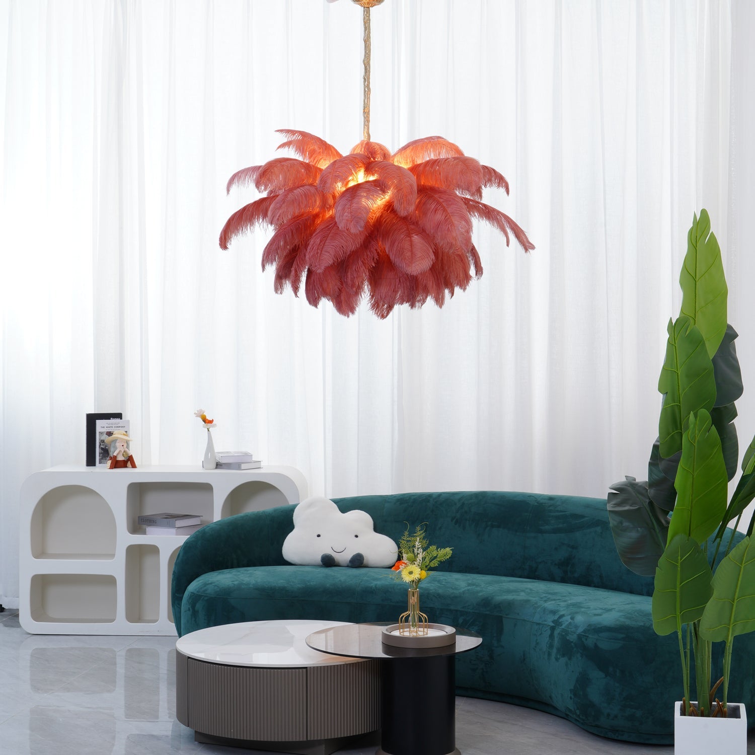 Veren Kroonluchter 56 Handgekleurde Pluimen Messing Fitting Goud Zilver Hollywood Glamour Statement Verlichting | Sansoti