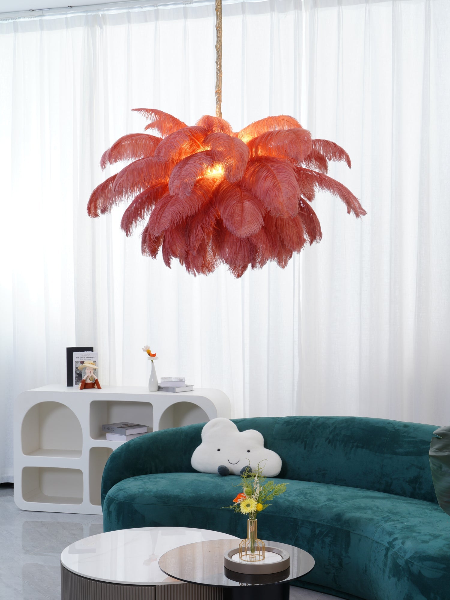 Veren Kroonluchter 56 Handgekleurde Pluimen Messing Fitting Goud Zilver Hollywood Glamour Statement Verlichting | Sansoti