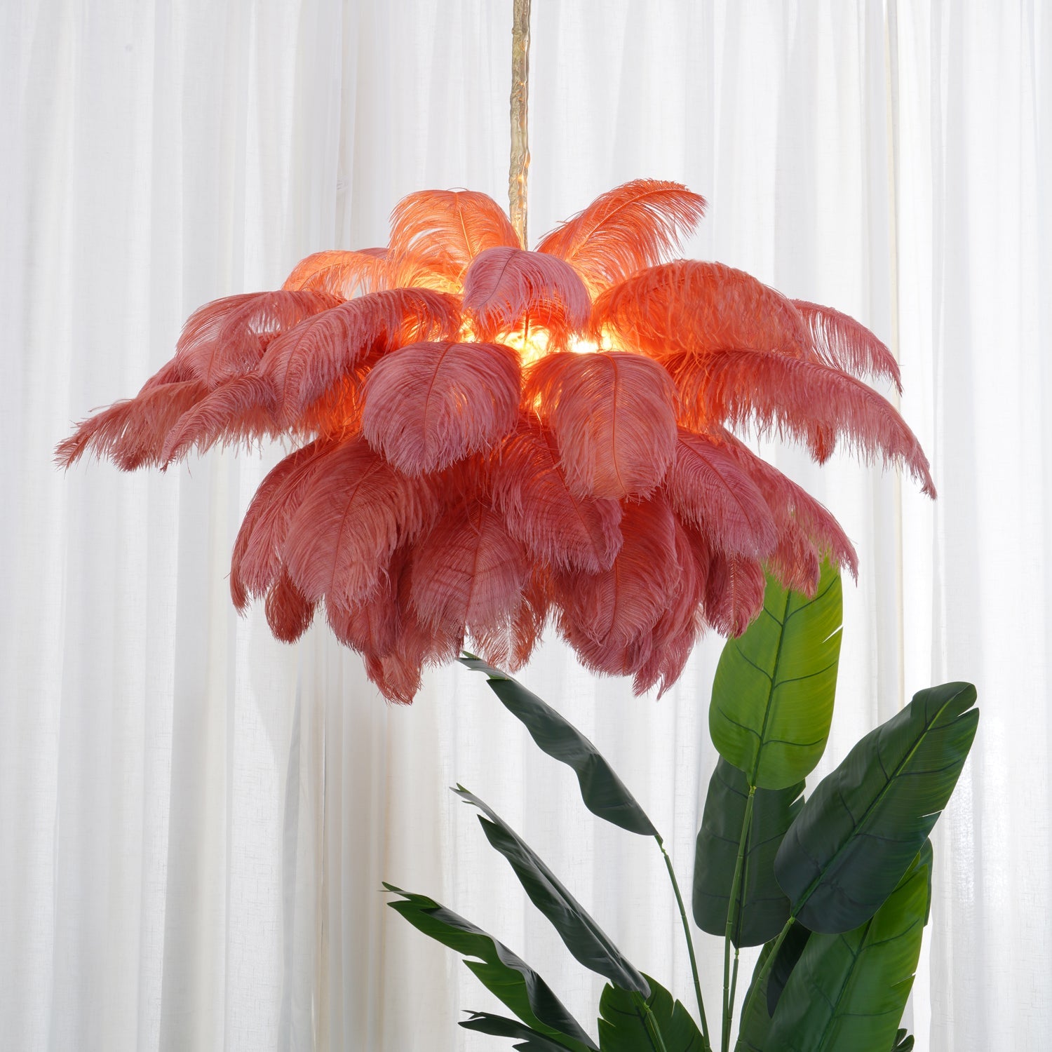 Veren Kroonluchter 56 Handgekleurde Pluimen Messing Fitting Goud Zilver Hollywood Glamour Statement Verlichting | Sansoti