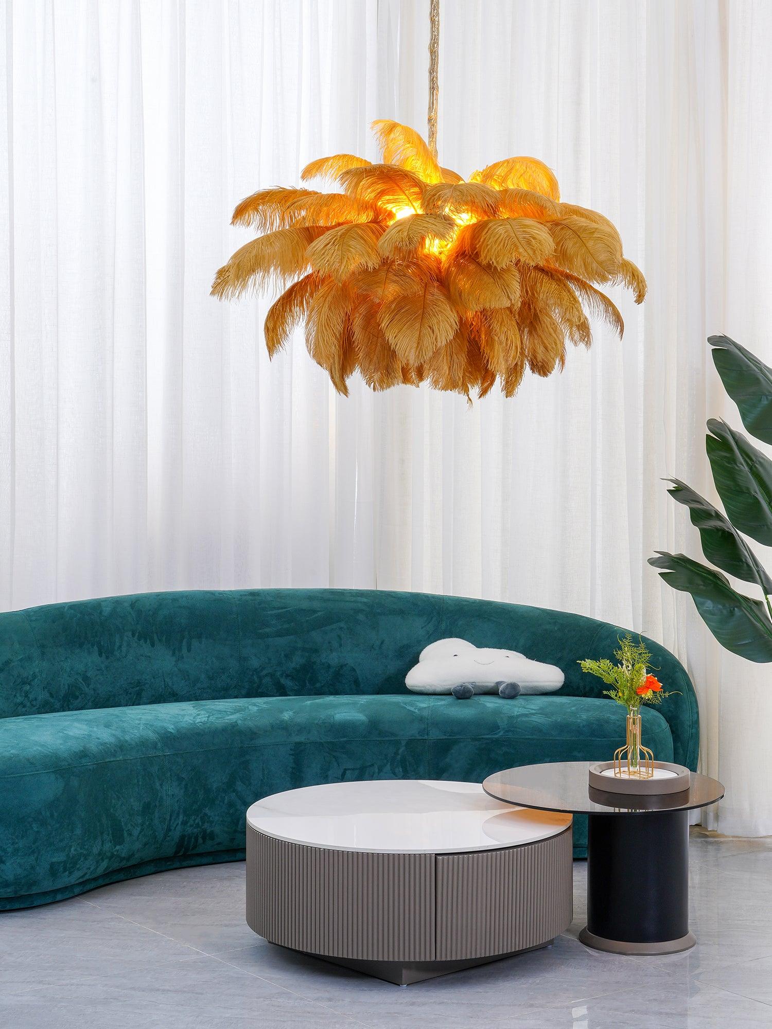Veren Kroonluchter 56 Handgekleurde Pluimen Messing Fitting Goud Zilver Hollywood Glamour Statement Verlichting | Sansoti