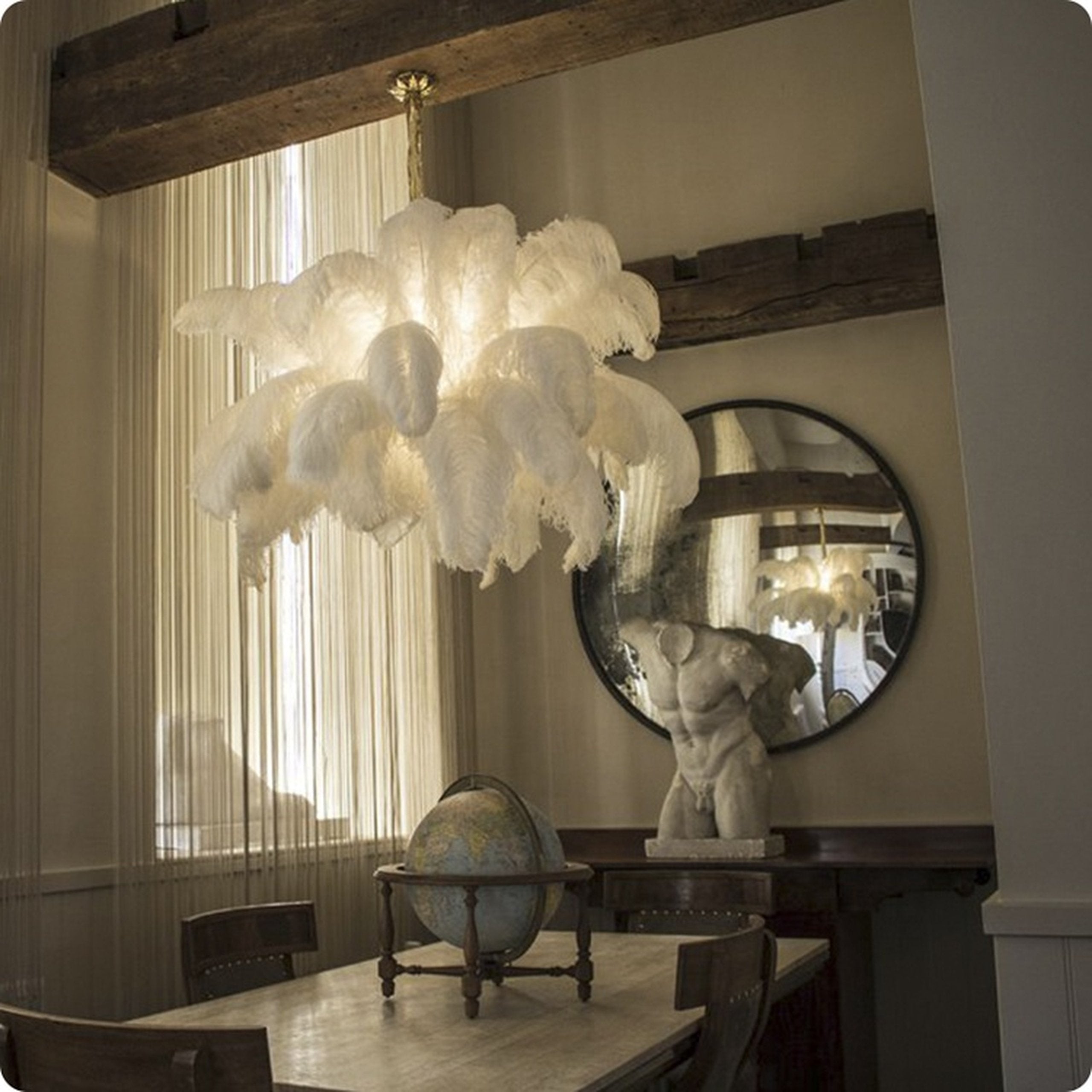 Veren Kroonluchter 56 Handgekleurde Pluimen Messing Fitting Goud Zilver Hollywood Glamour Statement Verlichting | Sansoti