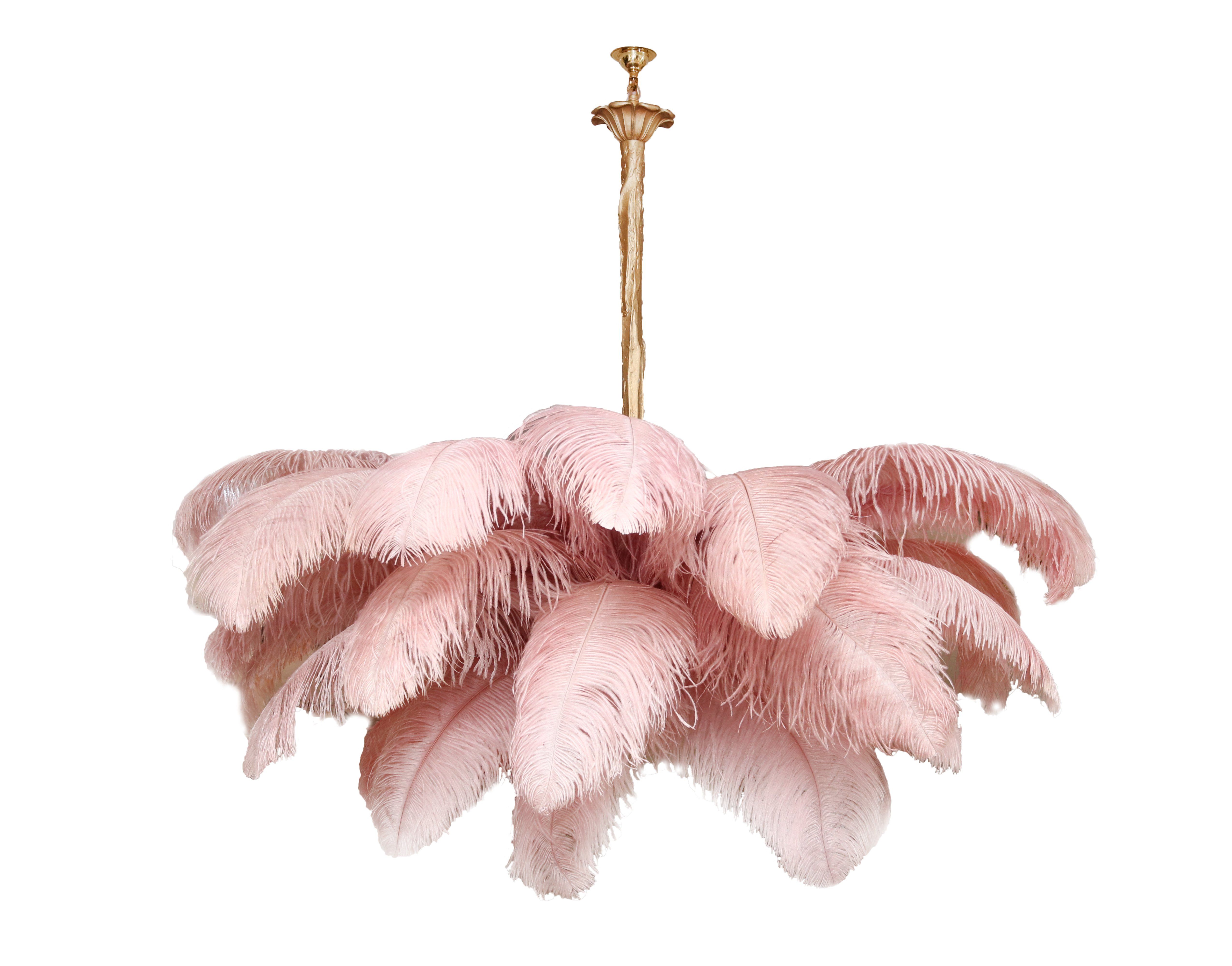 Veren Kroonluchter 56 Handgekleurde Pluimen Messing Fitting Goud Zilver Hollywood Glamour Statement Verlichting | Sansoti
