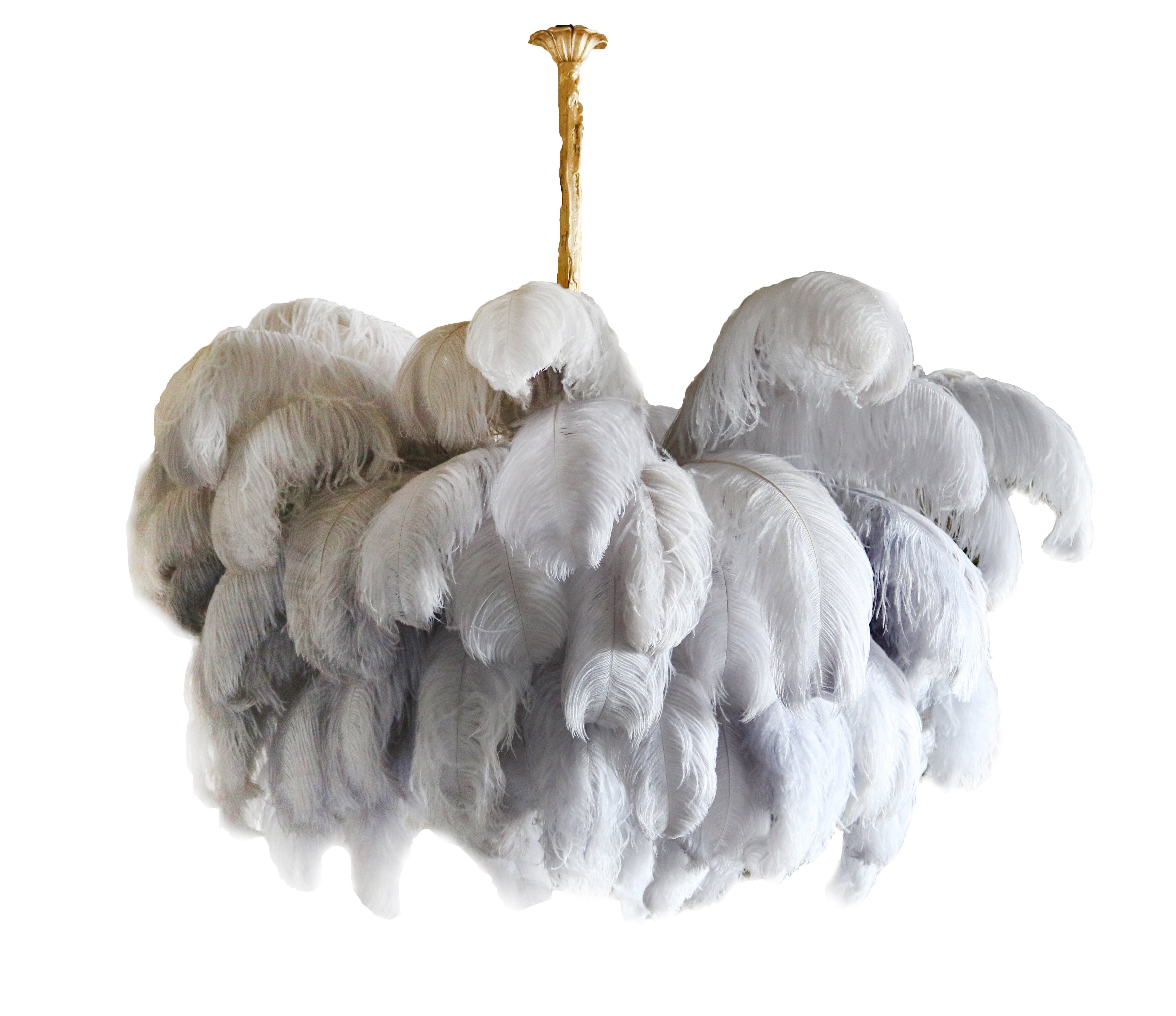 Veren Kroonluchter 56 Handgekleurde Pluimen Messing Fitting Goud Zilver Hollywood Glamour Statement Verlichting | Sansoti