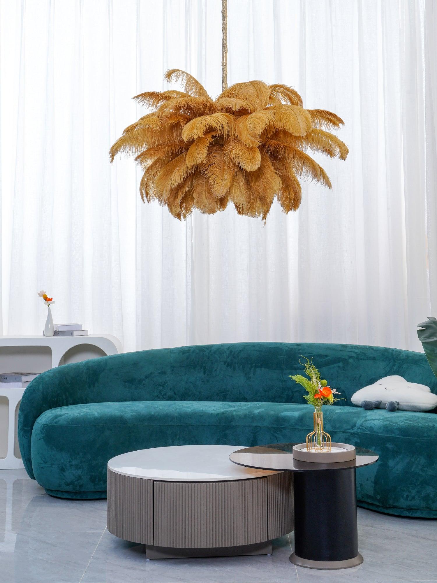 Veren Kroonluchter 56 Handgekleurde Pluimen Messing Fitting Goud Zilver Hollywood Glamour Statement Verlichting | Sansoti