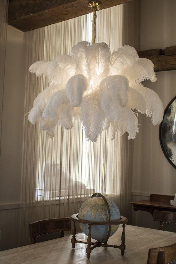 Veren Kroonluchter 56 Handgekleurde Pluimen Messing Fitting Goud Zilver Hollywood Glamour Statement Verlichting | Sansoti