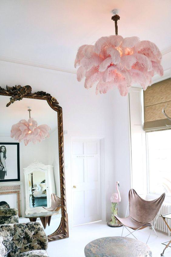Veren Kroonluchter 56 Handgekleurde Pluimen Messing Fitting Goud Zilver Hollywood Glamour Statement Verlichting | Sansoti
