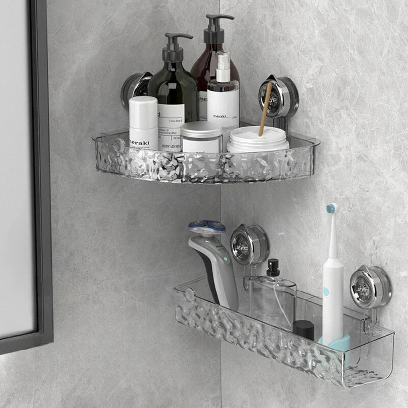 Badregal Eckablage mit Saugnapf – Ohne Bohren | Starkes, platzsparendes Eckregal für Dusche & Bad | Restfield