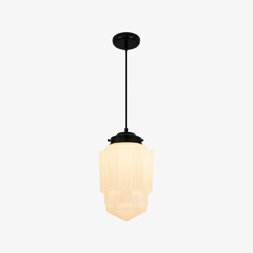 Vintage Art Deco Melkglas Hanglamp met Gestreepte Kap voor Eetkamer en Woonruimte | Sansoti