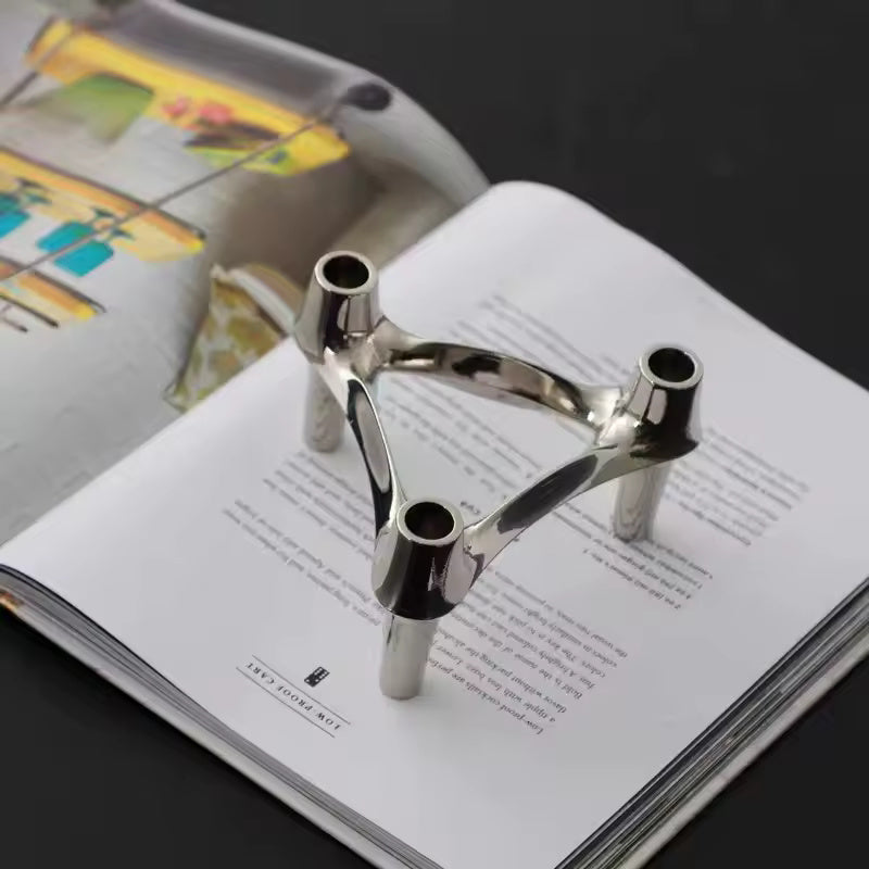 Kerzenhalter-Set, 3-teilig, Molekül-Design, Edelstahl, modernes skulpturales Tischornament, Wohnzimmerdekoration | Sansoti