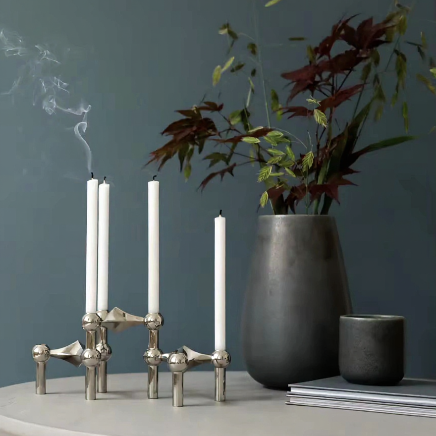 Kerzenhalter-Set, 3-teilig, Molekül-Design, Edelstahl, modernes skulpturales Tischornament, Wohnzimmerdekoration | Sansoti