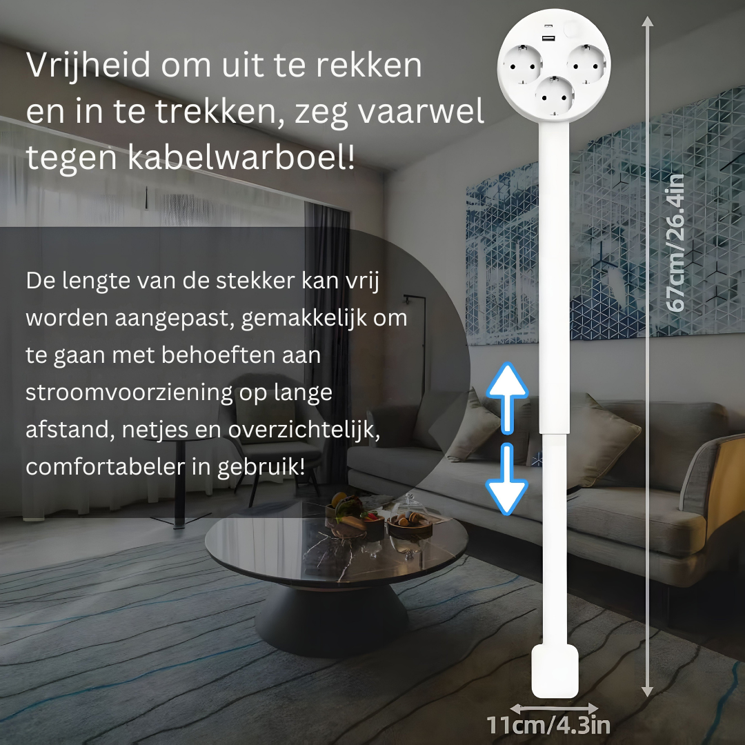 Ausziehbare Steckdose mit USB Drehbarer Kopf 3 EU 47-67cm Weiß | Restfield