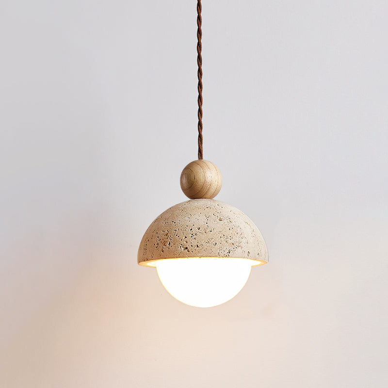 Design Pendelleuchte aus Travertin und Glas – Moderne Beleuchtung mit warmem Licht | Restfield
