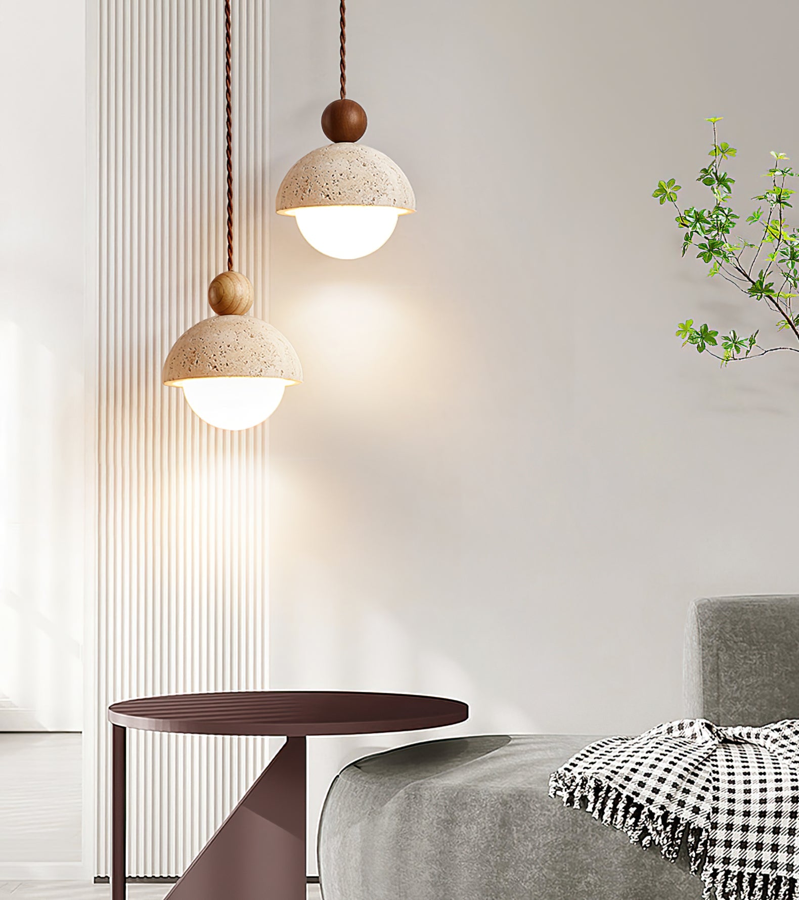 Design Pendelleuchte aus Travertin und Glas – Moderne Beleuchtung mit warmem Licht | Restfield
