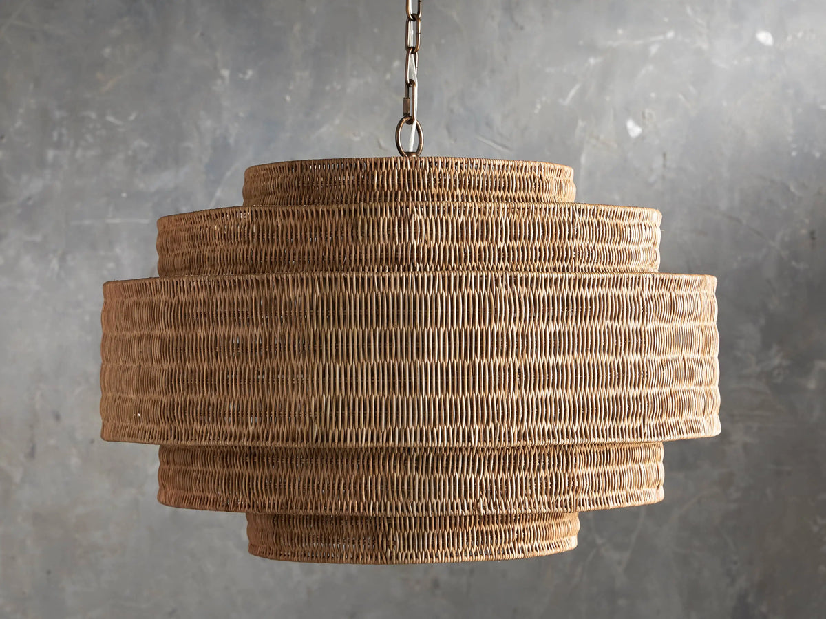 Lustre en rotin tressé, structure en fer à plusieurs niveaux, hauteur réglable, suspension pour éclairage de salle à manger et de salon | Sansoti