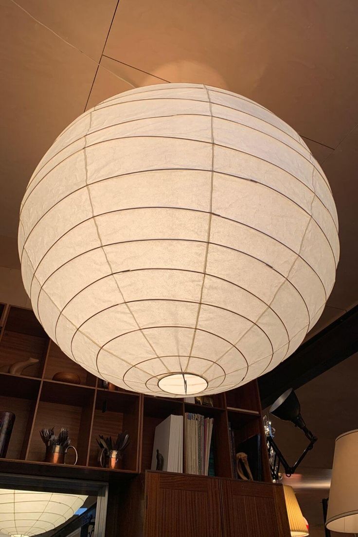 Kugelförmige Reispapier-Hängelampe 30–60 cm, Metallrahmen, skandinavisches Design, Esszimmer, Schlafzimmer, Wohnzimmer | Sansoti