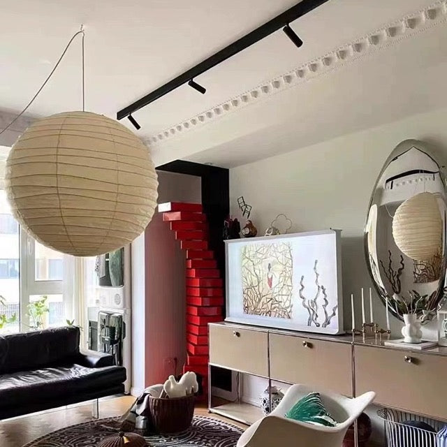 Kugelförmige Reispapier-Hängelampe 30–60 cm, Metallrahmen, skandinavisches Design, Esszimmer, Schlafzimmer, Wohnzimmer | Sansoti
