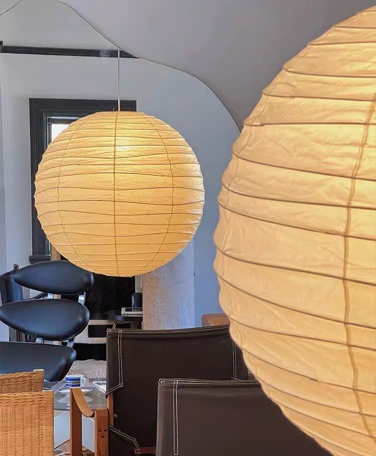 Kugelförmige Reispapier-Hängelampe 30–60 cm, Metallrahmen, skandinavisches Design, Esszimmer, Schlafzimmer, Wohnzimmer | Sansoti