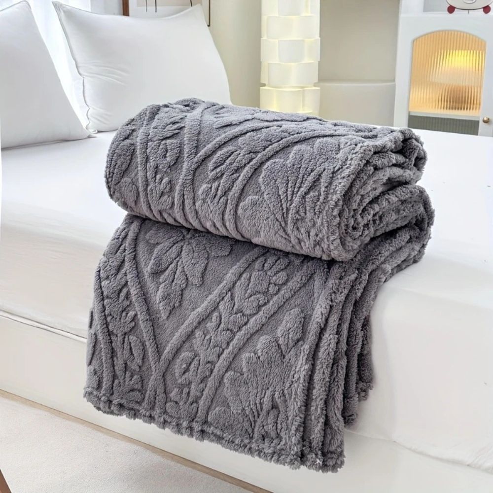 Plaid jacquard en polaire à relief géométrique, couverture en microfibre pour lit et canapé, salon et chambre, gris beige chaud | Sansoti