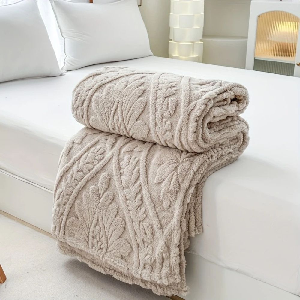 Plaid jacquard en polaire à relief géométrique, couverture en microfibre pour lit et canapé, salon et chambre, gris beige chaud | Sansoti