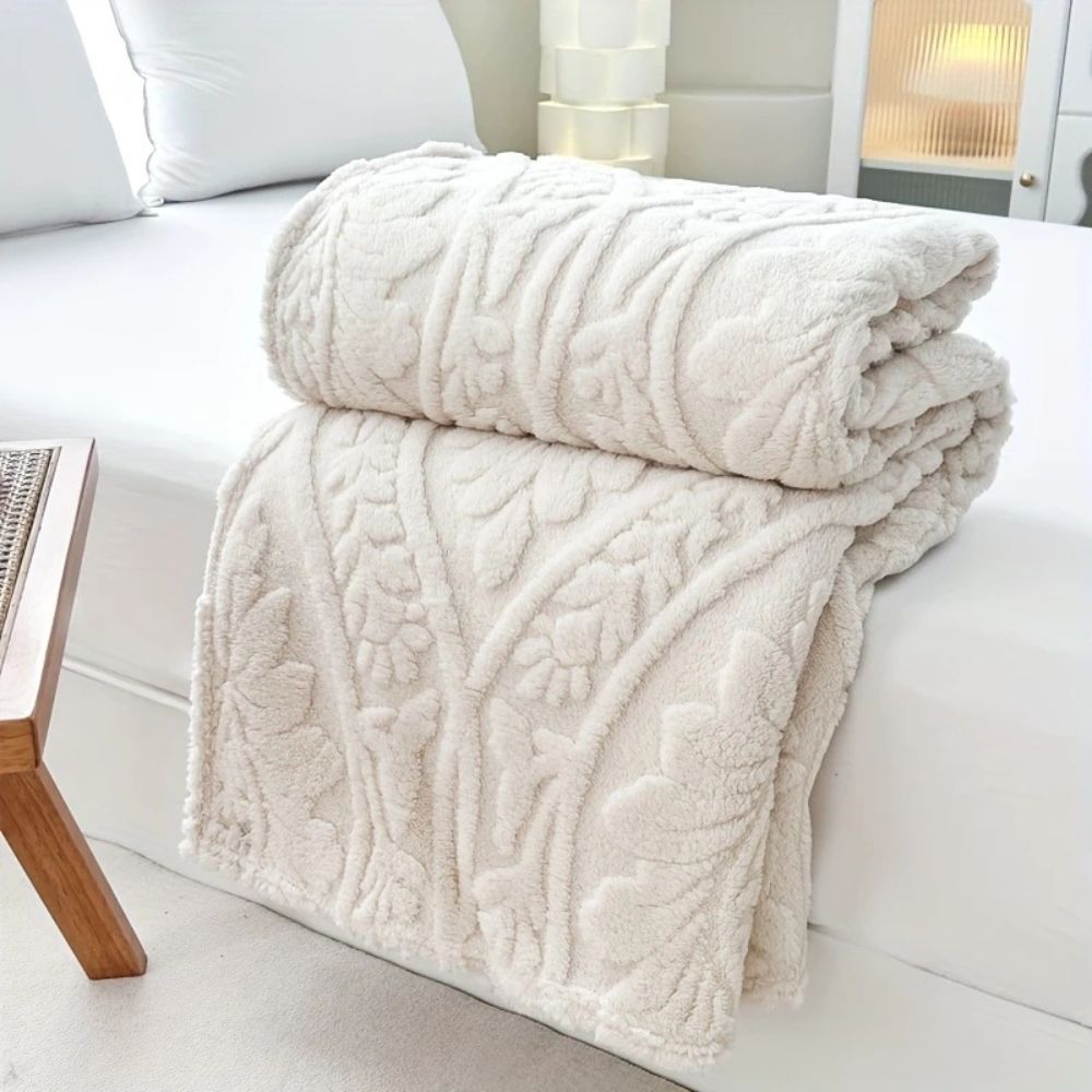 Plaid jacquard en polaire à relief géométrique, couverture en microfibre pour lit et canapé, salon et chambre, gris beige chaud | Sansoti