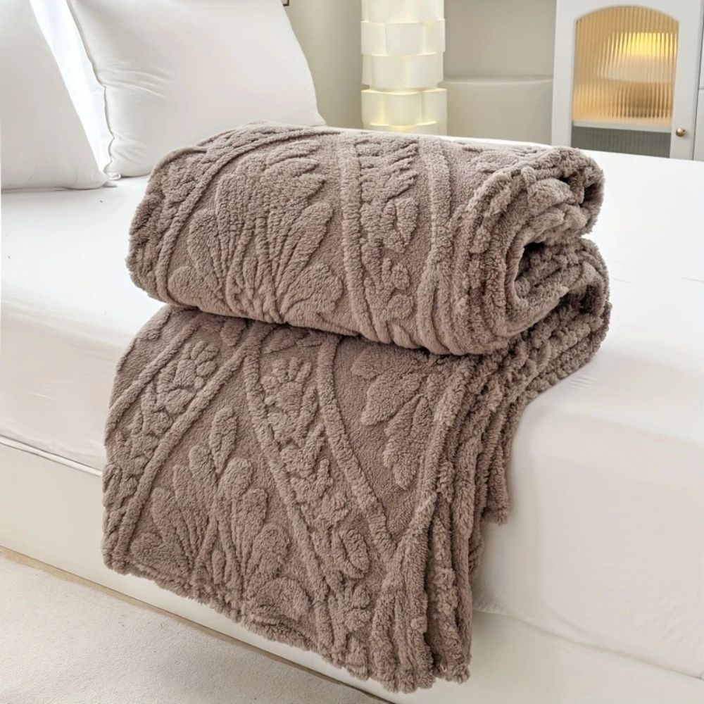 Plaid jacquard en polaire à relief géométrique, couverture en microfibre pour lit et canapé, salon et chambre, gris beige chaud | Sansoti