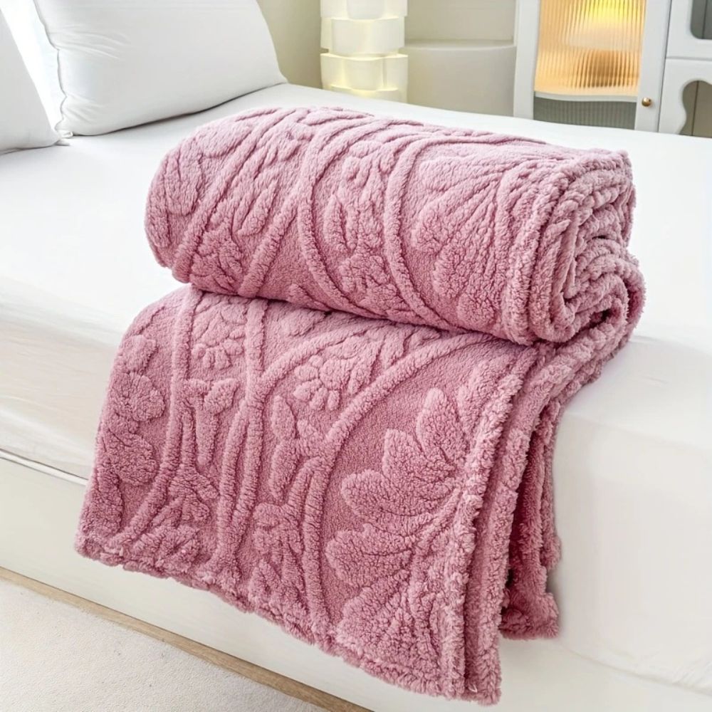 Plaid jacquard en polaire à relief géométrique, couverture en microfibre pour lit et canapé, salon et chambre, gris beige chaud | Sansoti
