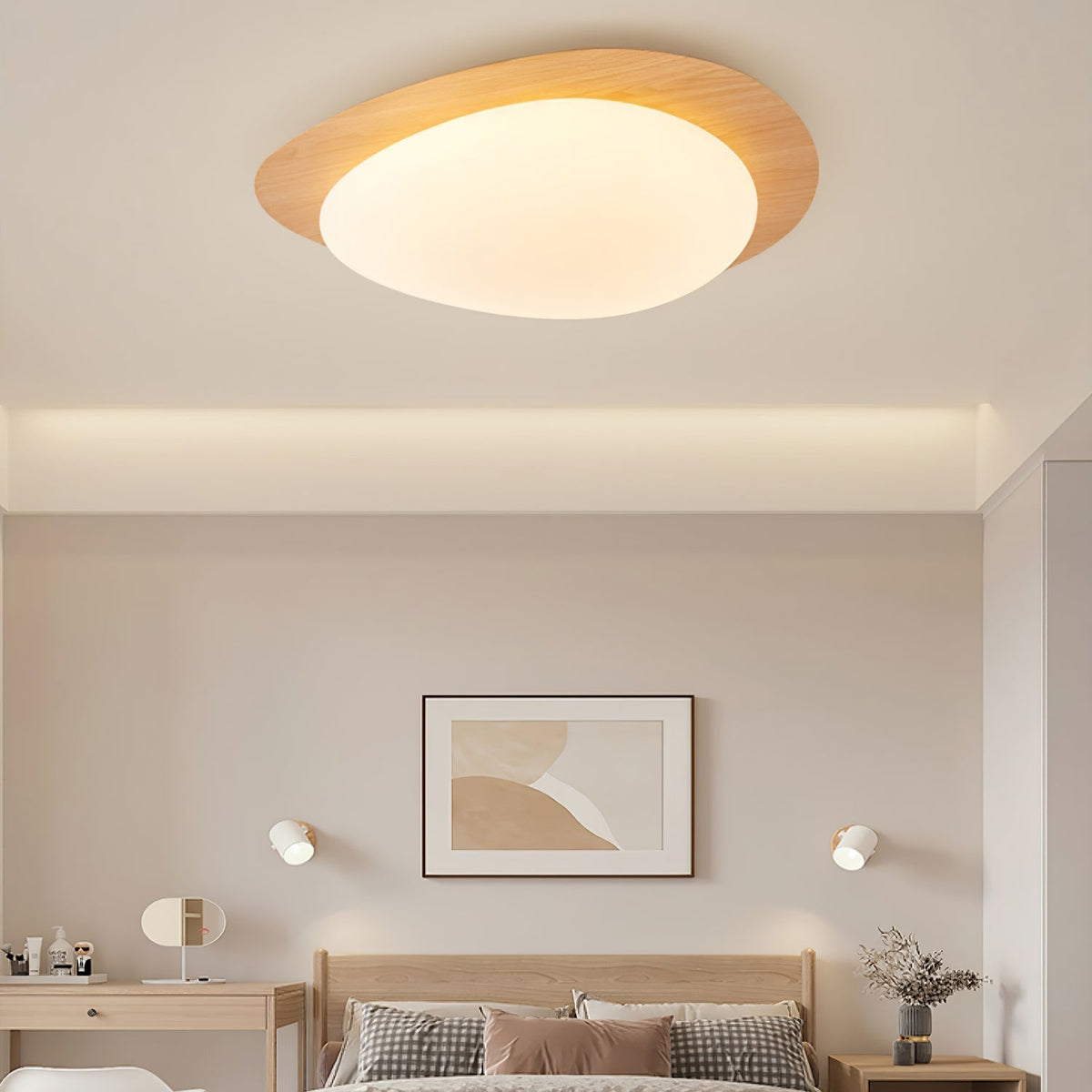 Plafonnier au design organique en forme de galet, finition bois, LED en acrylique, lumière chaude, éclairage pour salon et salle à manger | Sansoti