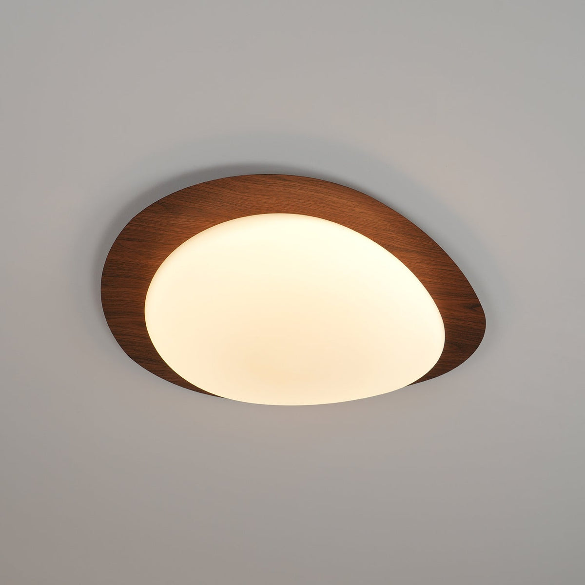 Plafonnier au design organique en forme de galet, finition bois, LED en acrylique, lumière chaude, éclairage pour salon et salle à manger | Sansoti