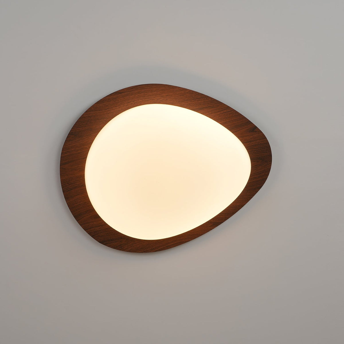 Plafonnier au design organique en forme de galet, finition bois, LED en acrylique, lumière chaude, éclairage pour salon et salle à manger | Sansoti