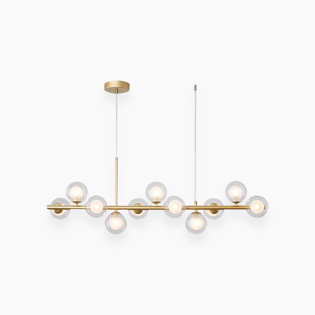 Glasball-Pendelleuchte mit goldenem Rahmen, 7–11 Lichtquellen, moderner Kronleuchter mit einstellbarer Farbtemperatur | Sansoti