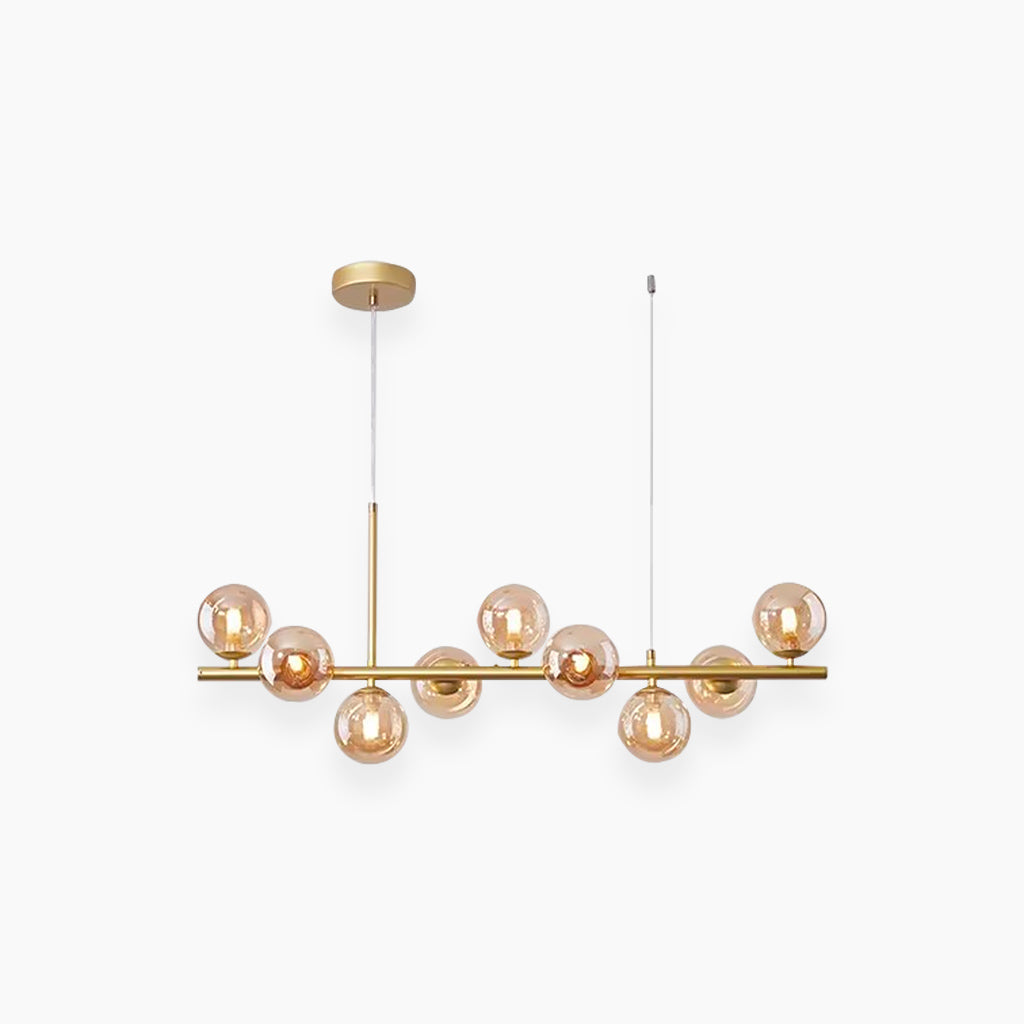 Glasball-Pendelleuchte mit goldenem Rahmen, 7–11 Lichtquellen, moderner Kronleuchter mit einstellbarer Farbtemperatur | Sansoti
