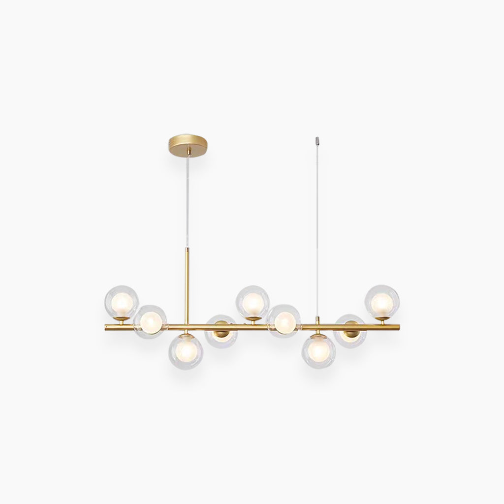 Glasball-Pendelleuchte mit goldenem Rahmen, 7–11 Lichtquellen, moderner Kronleuchter mit einstellbarer Farbtemperatur | Sansoti