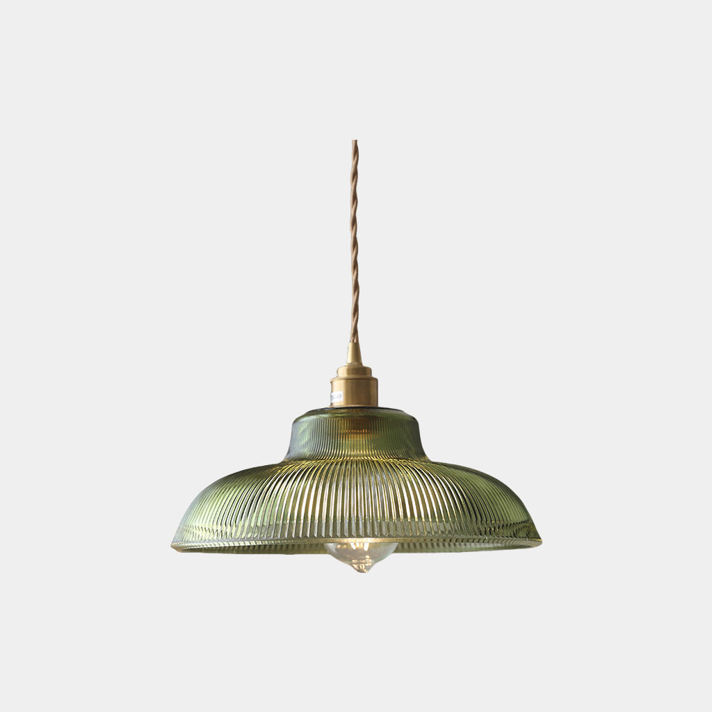 Pendelleuchte geriffeltes Glas Grün Messing Art déco Vintage Esszimmer Stimmungsvolles warmes Licht Retro-Stil Design | Sansoti