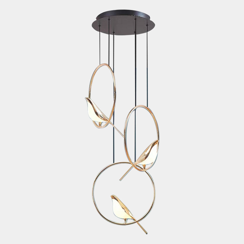 Elster-Pendelleuchte in Schwarz-Gold, LED-Kronleuchter mit modernem dekorativem Vogelmotiv für Wohnzimmer und Esszimmer | Sansoti