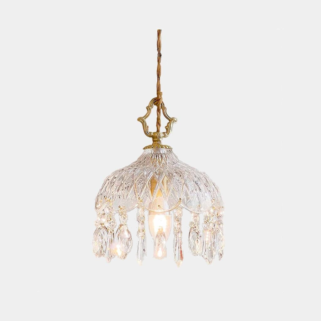 Kristallen Hanglamp met Messing Fitting en Geribbeld Glas voor Eetkamer Woonkamer Slaapkamer Sfeerverlichting | Sansoti