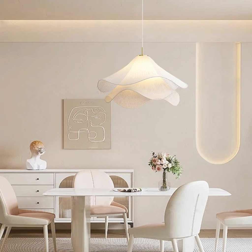Hängeleuchte mit geschichteter Blütenblütenstoffschirm Deckenbeleuchtung Wohnzimmer Esszimmer Lampenschirm Skandinavisches Design | Sansoti
