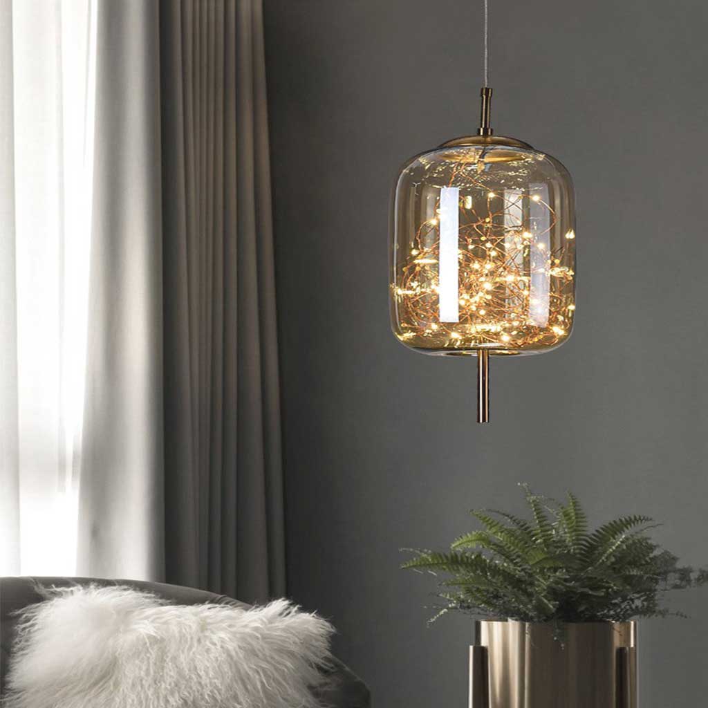 Glas-Pendelleuchte mit Sternenmuster Grau Bernstein Verstellbares Licht Skandinavisches Design Esszimmer Wohnzimmer Stimmungsbeleuchtung | Sansoti