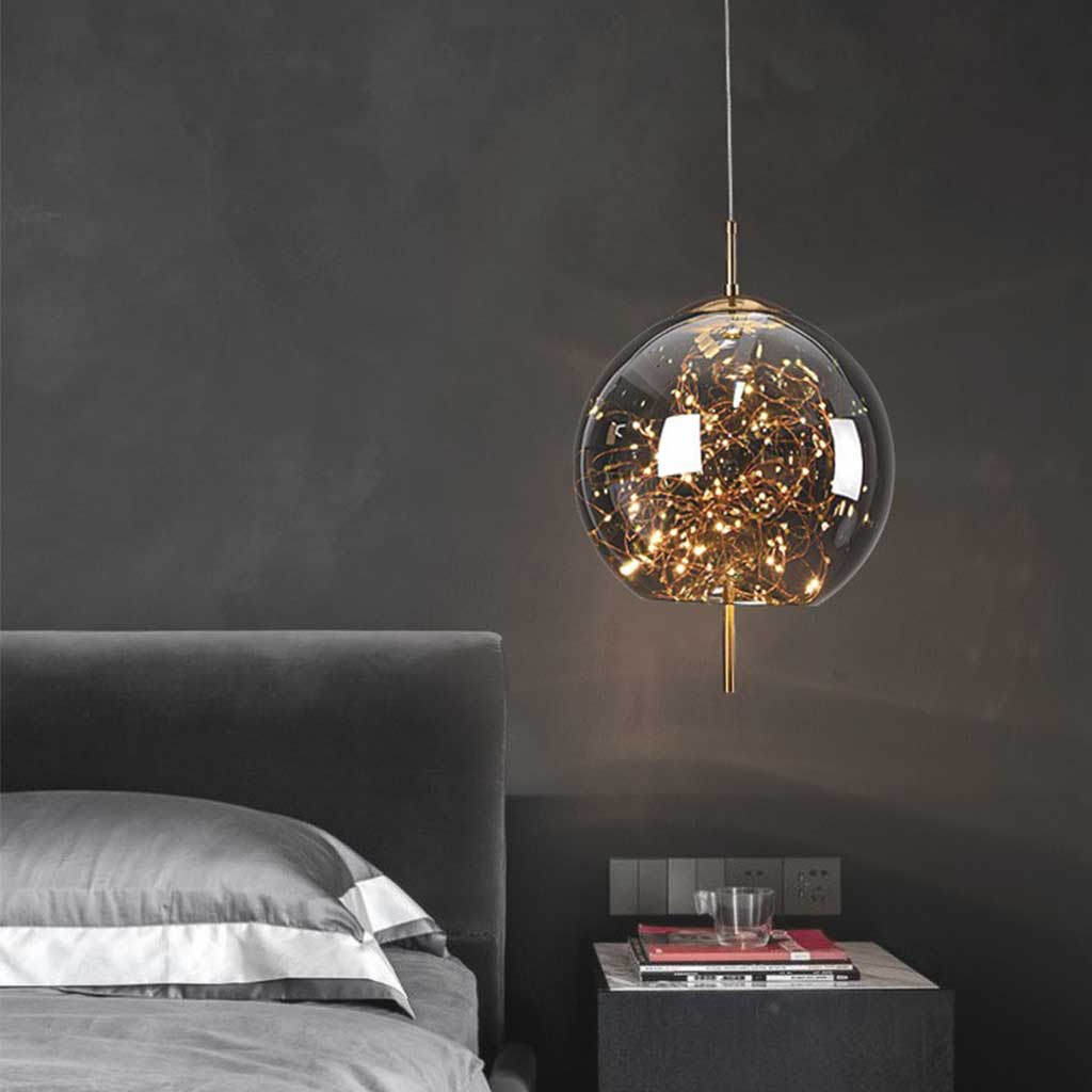 Glas-Pendelleuchte mit Sternenmuster Grau Bernstein Verstellbares Licht Skandinavisches Design Esszimmer Wohnzimmer Stimmungsbeleuchtung | Sansoti
