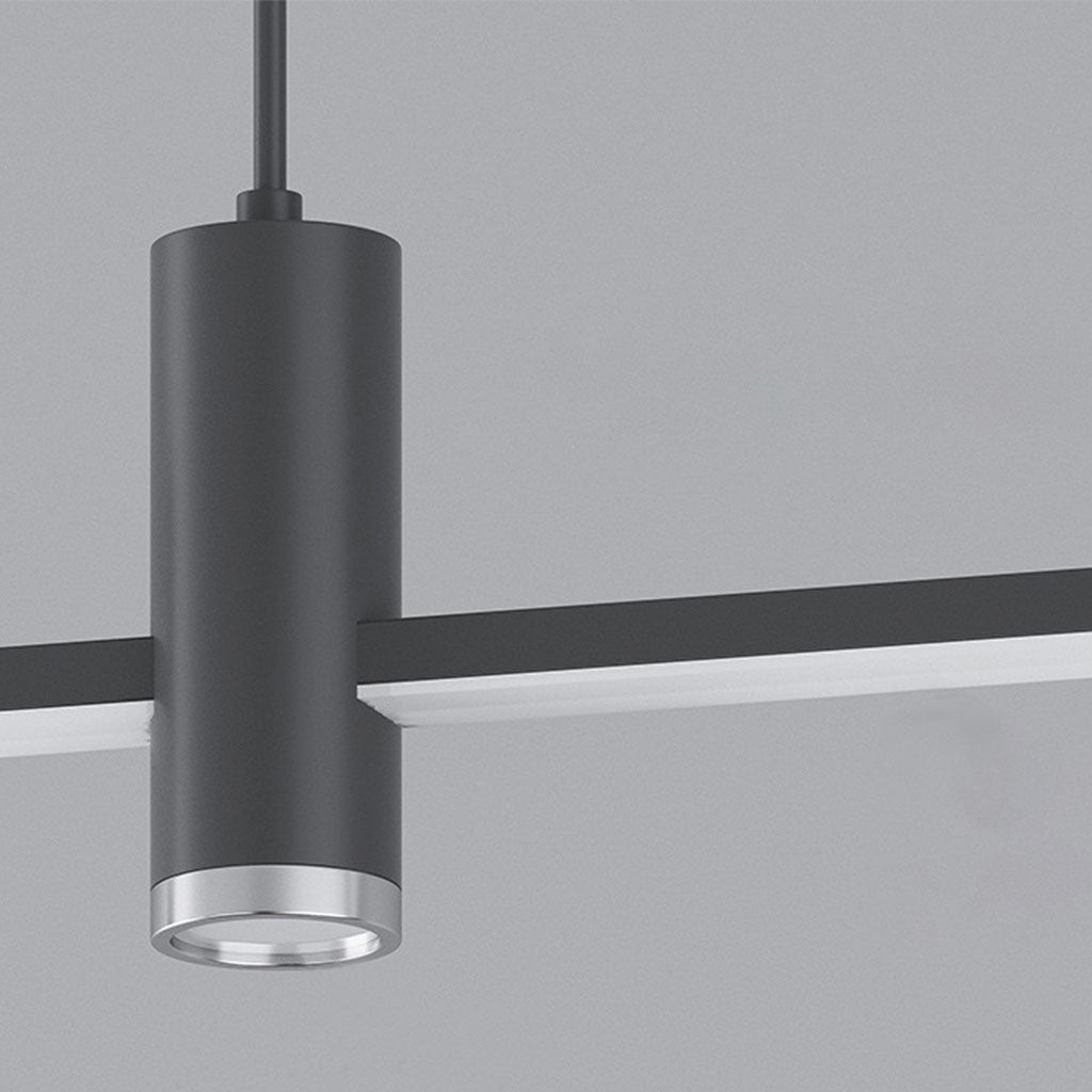 Minimalistische LED-Hängeleuchte mit Spotlights in Schwarz und Gold aus Aluminium, dimmbar, mit Fernbedienung, für das Esszimmer | Sansoti