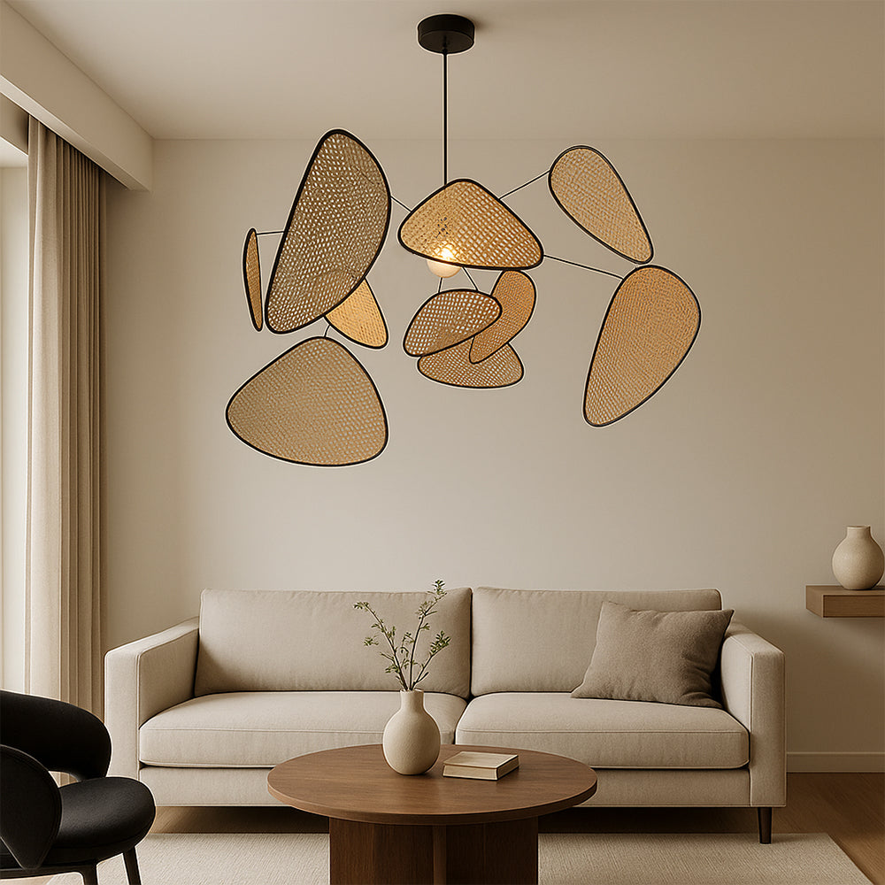 Rattan Hängelampe LED 3000K Warmweiß Schlafzimmer Essecke Organisches Design Rattan Beleuchtung Deckenleuchte Natürlicher Stil | Restfield