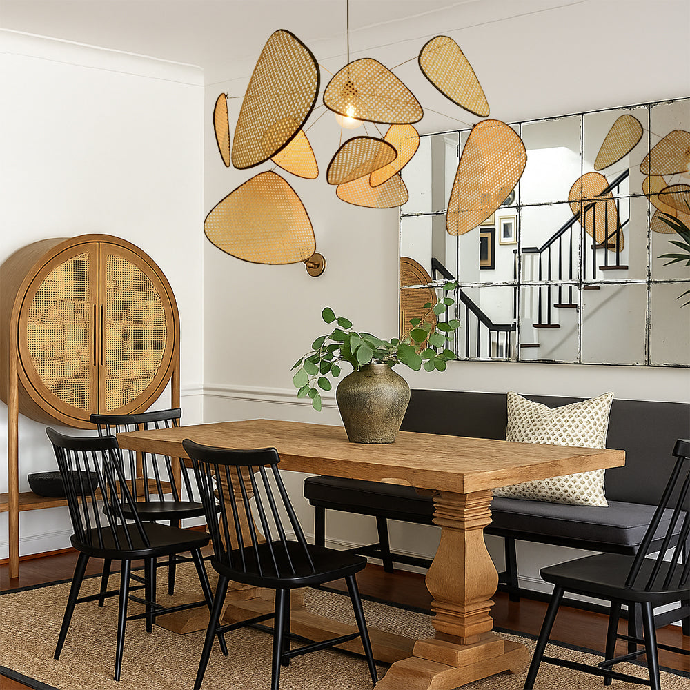 Rattan Hängelampe LED 3000K Warmweiß Schlafzimmer Essecke Organisches Design Rattan Beleuchtung Deckenleuchte Natürlicher Stil | Restfield
