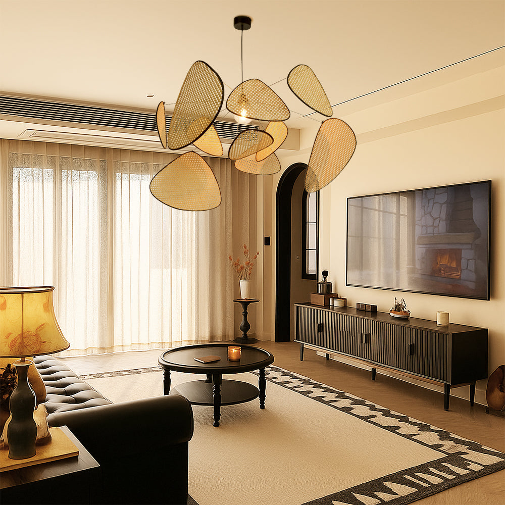 Rattan Hängelampe LED 3000K Warmweiß Schlafzimmer Essecke Organisches Design Rattan Beleuchtung Deckenleuchte Natürlicher Stil | Restfield