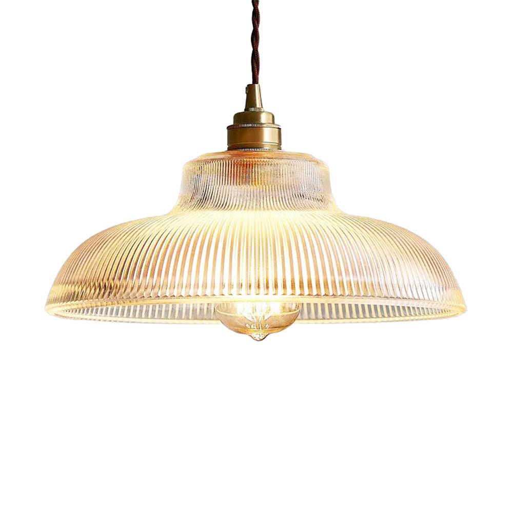 Vintage Pendant Lamp with Prismatic Glass - E27 Socket - Brass & Green - Dimmable - Retro Kitchen Lighting - Dining Table Lighting | Sansoti