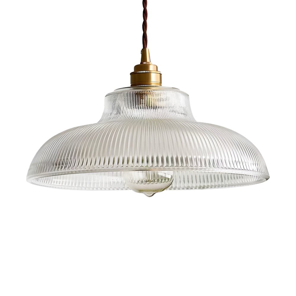 Vintage Pendant Lamp with Prismatic Glass - E27 Socket - Brass & Green - Dimmable - Retro Kitchen Lighting - Dining Table Lighting | Sansoti