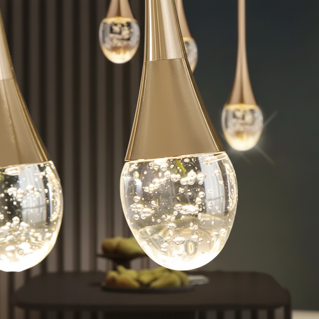 Hanglamp Glas Druppel Aluminium 3000K Warm Wit Eetkamer Woonkamer Pendellamp Glazen Bol Verstelbaar Snoer Hal | Sansoti