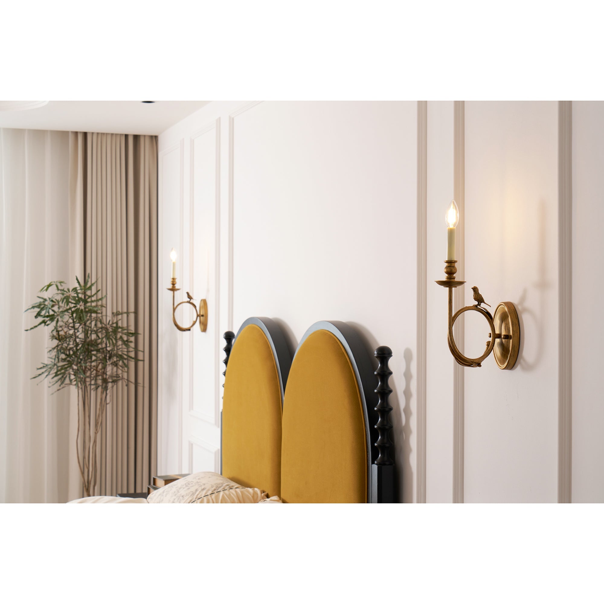 Applique murale vintage avec oiseau sur branche en laiton antique – applique classique avec douille E14 pour chambre, hall et salon | Restfield